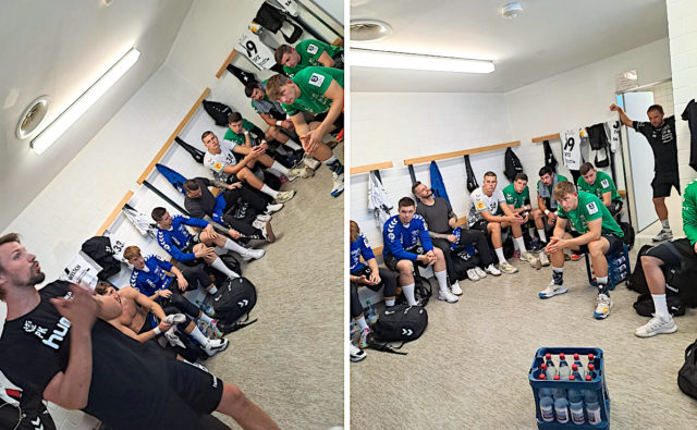 In der Kabine: Besprechung vor dem Spiel in Hanau